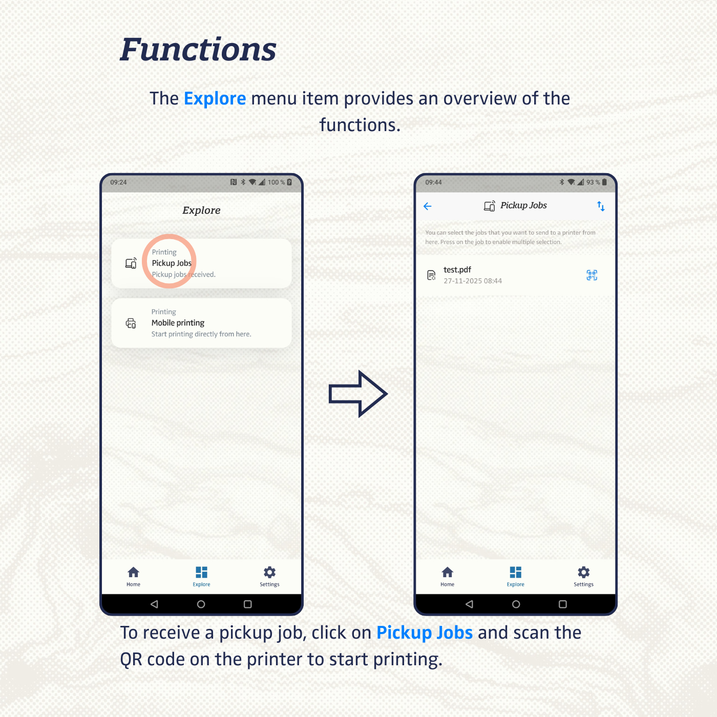 The Explore menu item provides an overview of the functions.